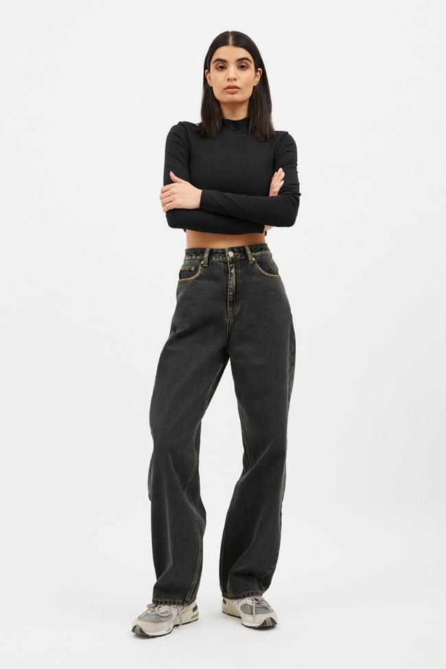 Dr Denim Donna Loose Straight Jeans High Waist Tinted Black