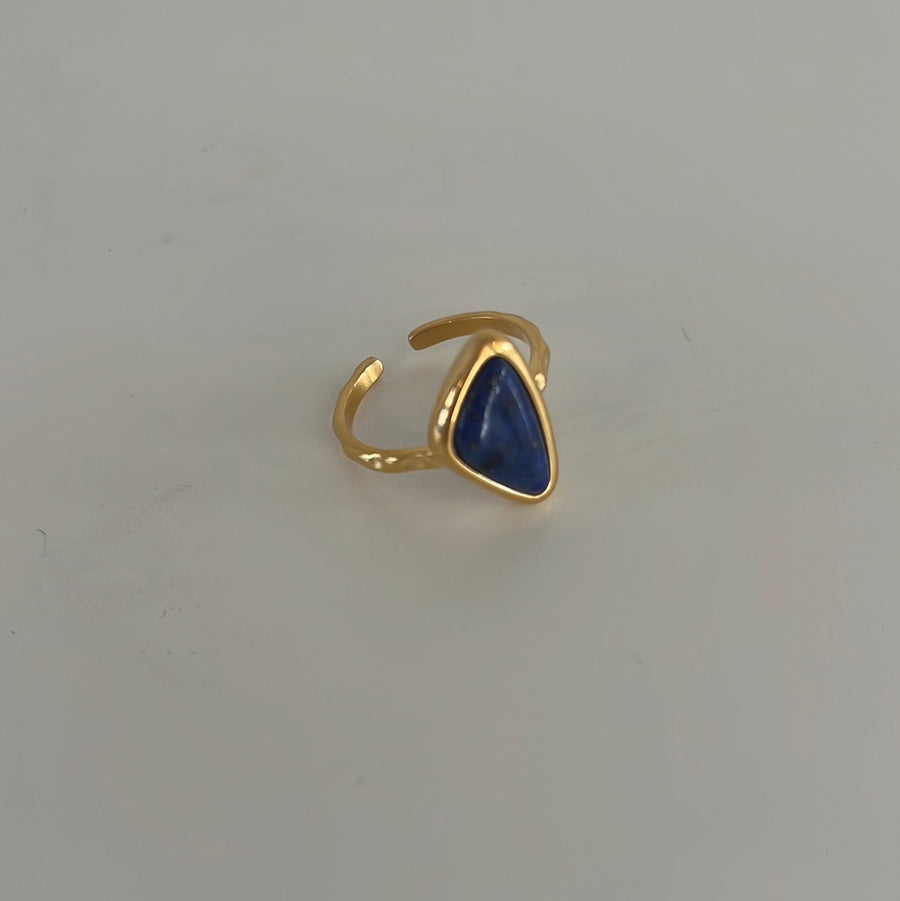 Anorak Gold Plated Lapis Stone Ring Adjustable Sterling Silver