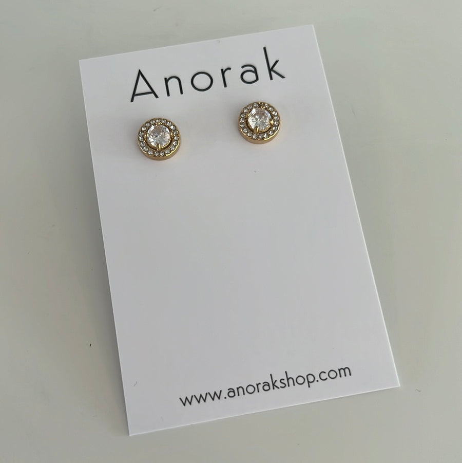 Anorak Gold Plated Sterling Silver Earrings Diamanté Studs
