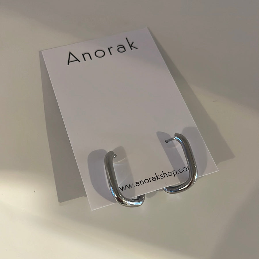 Anorak Rectangle Silver Hoop Earrings