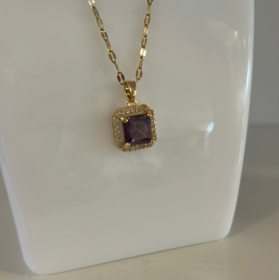 Anorak Gold Plated Necklace Amethyst Purple Diamanté