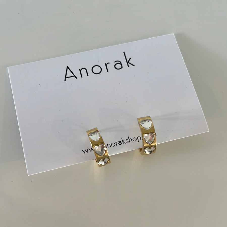 Anorak Gold Plated Chunky Hoops Diamanté Hearts