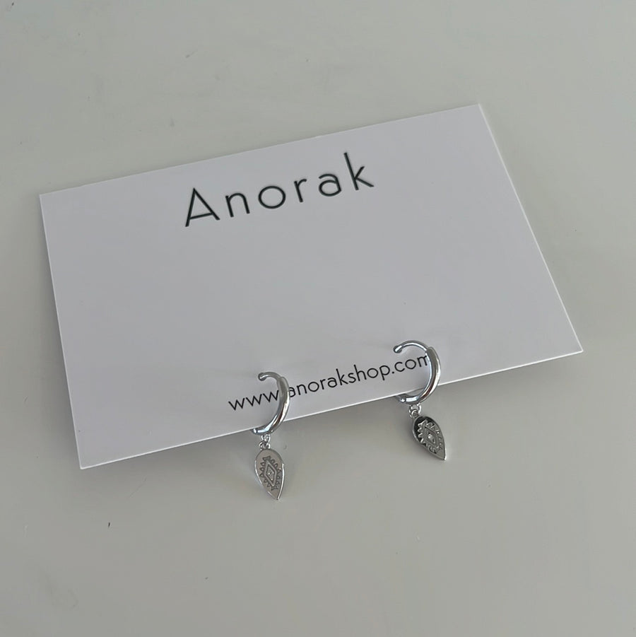 Anorak Sterling Silver Huggy Hoop Drop Earrings Engraved