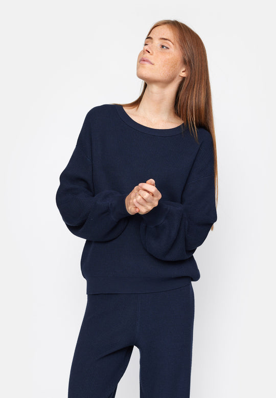 Esme Studios Melissa long Sleeve Knit Jumper Sweater Navy Sapphire