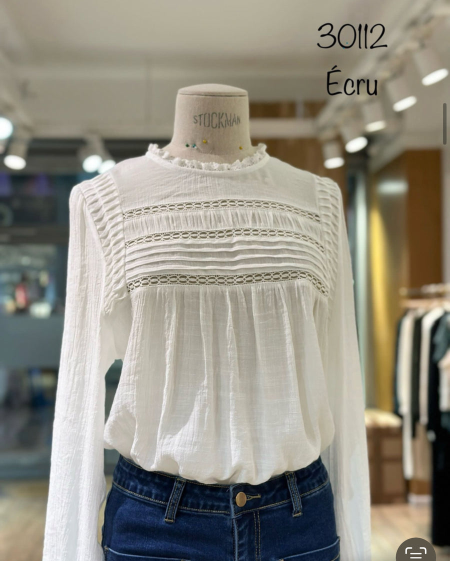Ycoo Delicate Lace Edged Blouse White Shirt