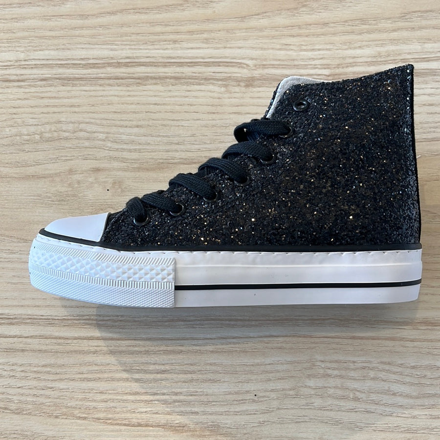 Anorak Black Glitter Sparkle Baseball Boots High Tops Trainers Sneakers