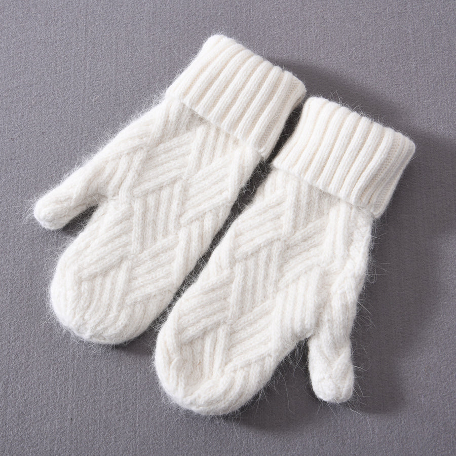 Anorak Cashmere Wool Blend Knit Cable Mittens Gloves