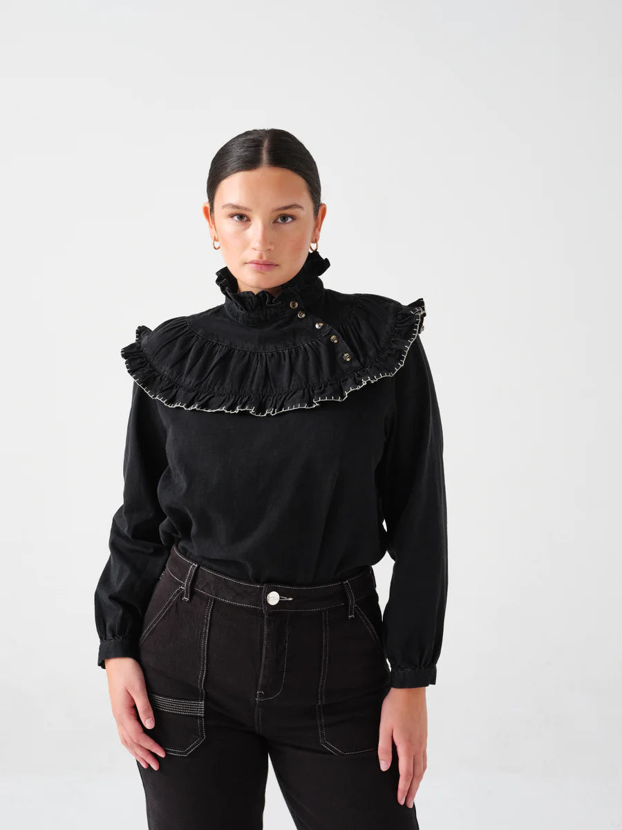 Seventy And Mochi Victoria Blouse in Washed Black