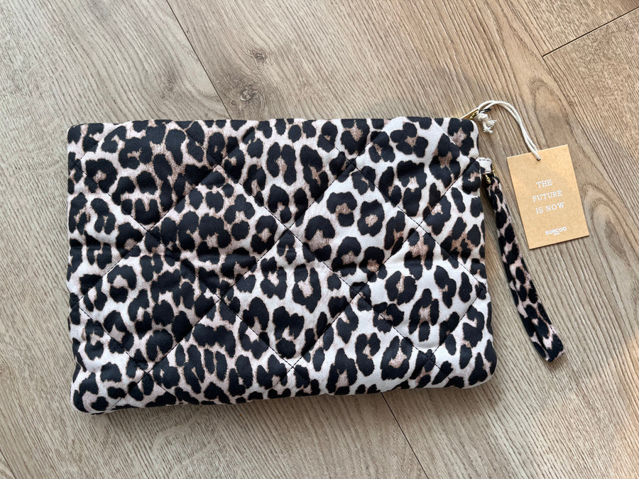 Suncoo Atiba Fabric Quilted Leopard Print Clutch Bag