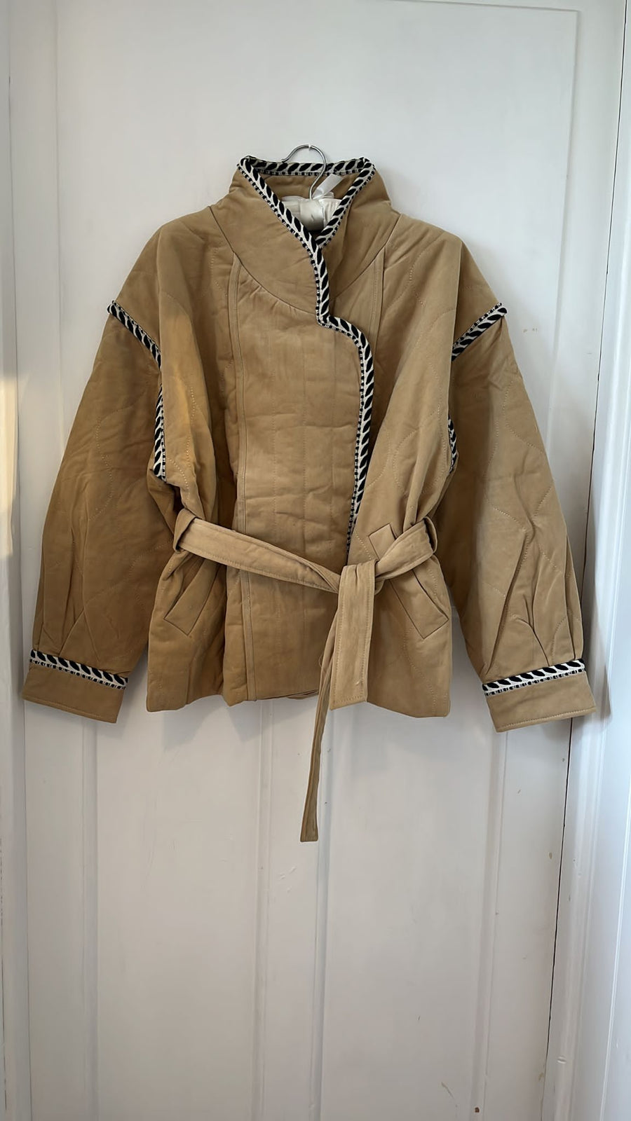 Suncoo Emmy Camel Safari Style Padded Quilted Kimono Jacket Coat Shacket