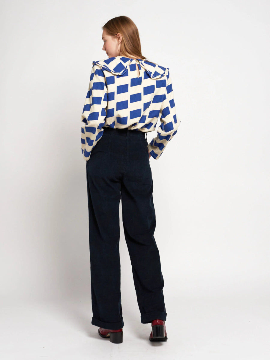 Bobo Choses Pleated Cord Trousers Wide Leg Navy