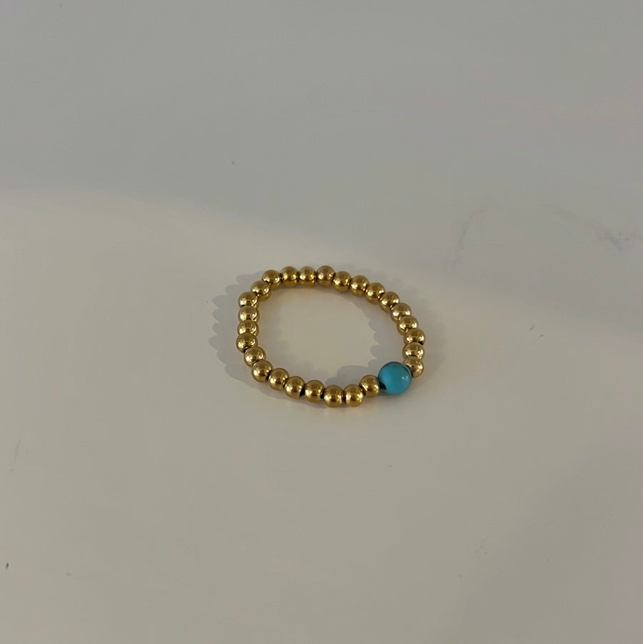 Anorak Ball Ring Adjustable Turquoise Gold Plate