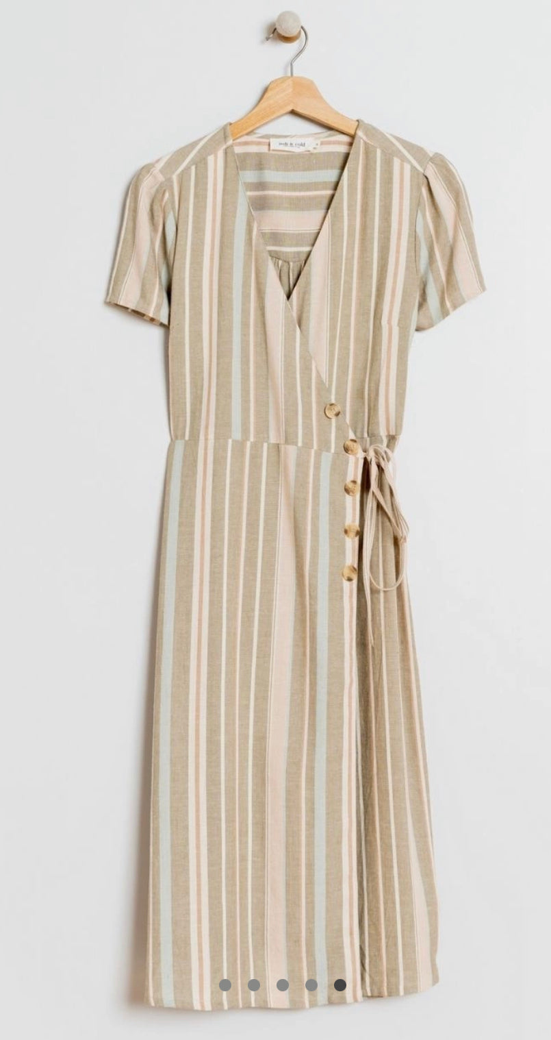 Indi & Cold Linen Cotton Stripe Wrap Dress