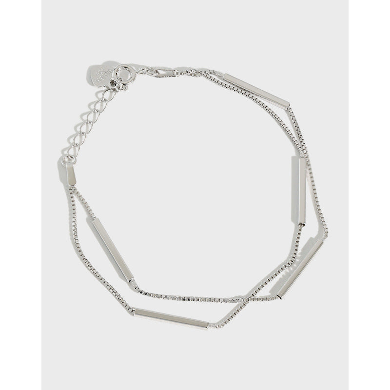 Sterling silver double chain geometric bracelet