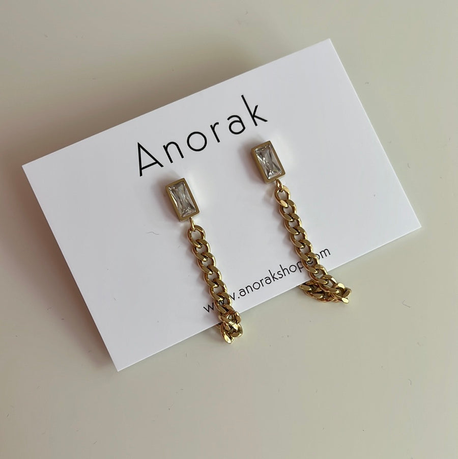 Anorak 14K Gold Plated Chain Earrings Diamanté