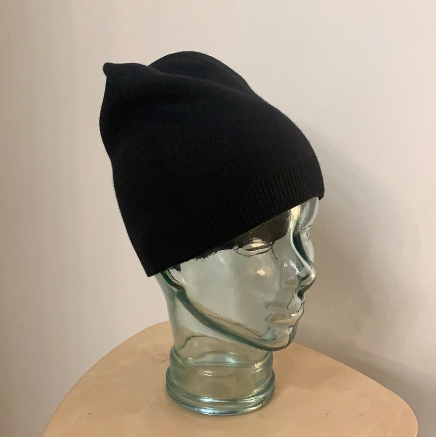 Cashmere Blend Black Beanie Hat Double Lined Unisex